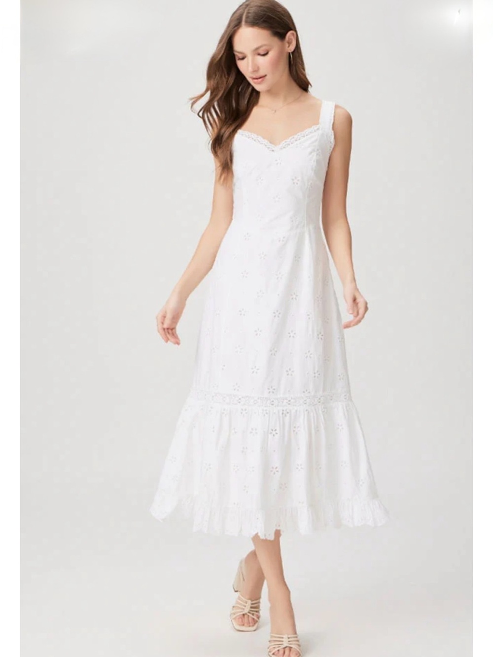 Paige Denim
Pallas Dress White Eyelet Midi Dress with Lace Trim size S Small new